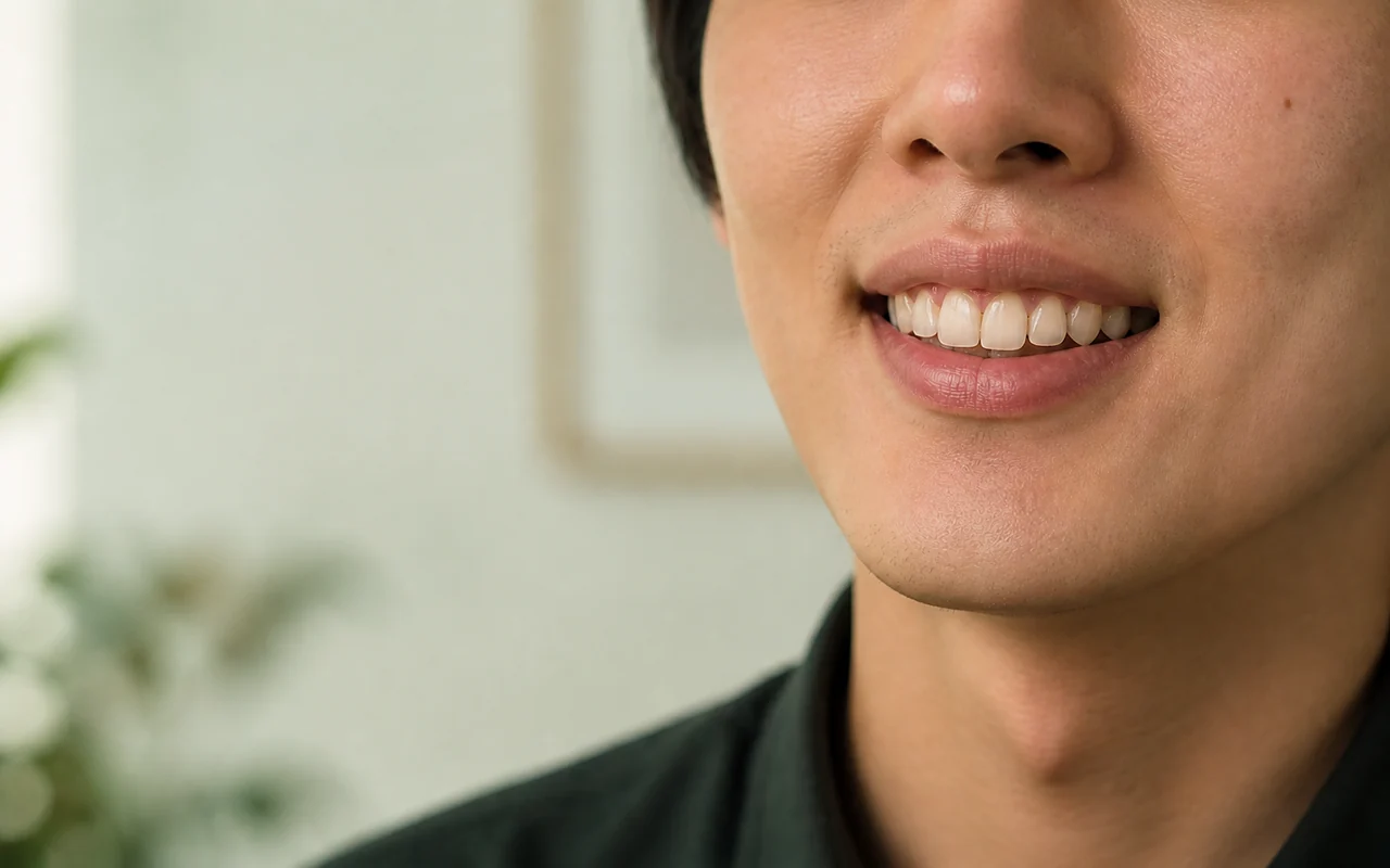 同一位人物、同一排牙齒,乾淨明亮,笑起來自然放鬆。