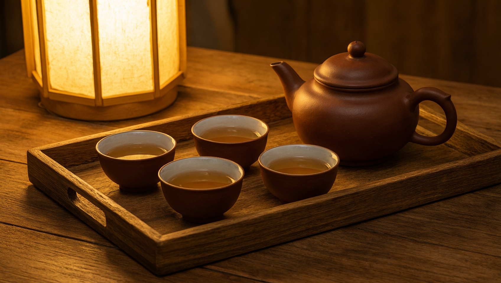 燈籠光下的茶具